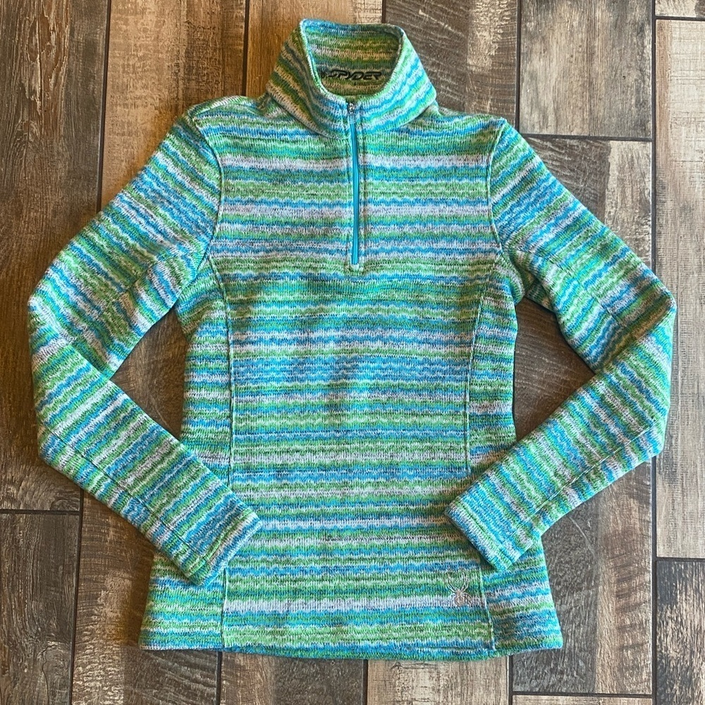 Spyder Women's Striped half zip Sweater - Green and Blue